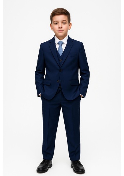 Lacivert Erkek Çocuk Takım Elbise 5 Parça 2-13 Yaş Damatlık, Nikah, Mezuniyet ve Özel Gün Takımı