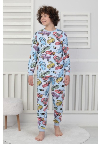 Süper Arabalar Desenli Uzun Kollu Çocuk Pijama Takımı 9-13 Yaş