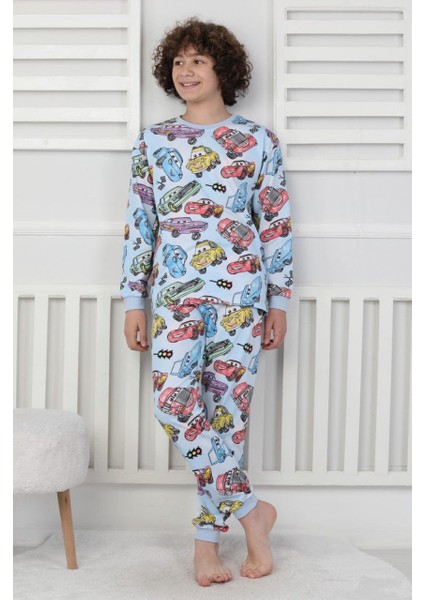 Süper Arabalar Desenli Uzun Kollu Çocuk Pijama Takımı 9-13 Yaş