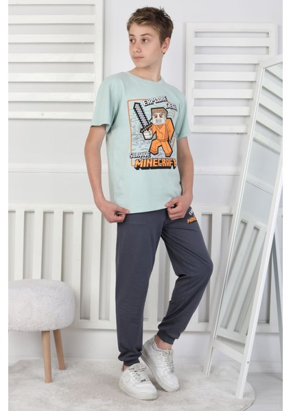 Explore Create Desenli Erkek Çocuk Süprem Kısa Kollu Pijama Takımı