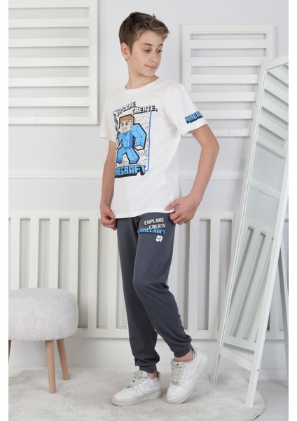 Explore Create Desenli Erkek Çocuk Süprem Kısa Kollu Pijama Takımı