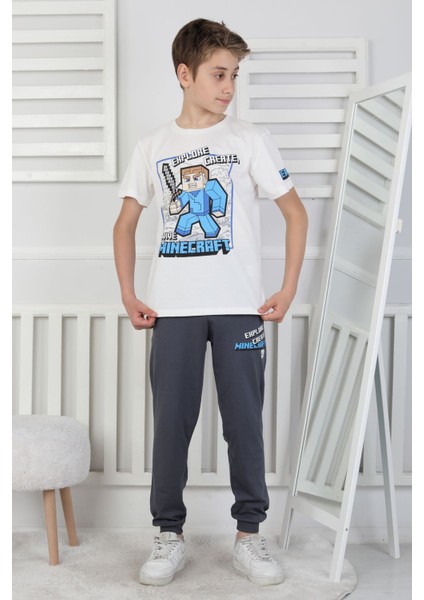 Explore Create Desenli Erkek Çocuk Süprem Kısa Kollu Pijama Takımı