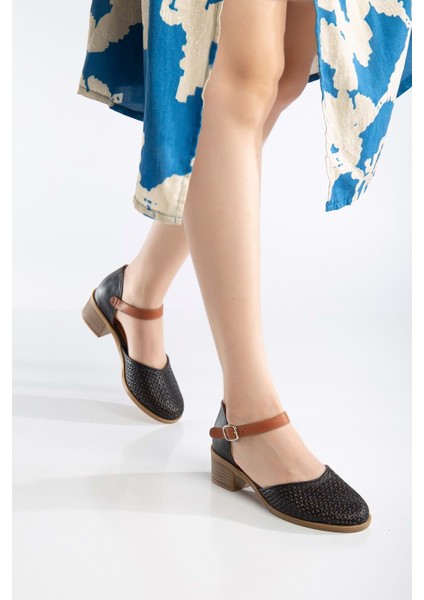 Kadın Hakiki Deri Burnu Kapalı Delikli Sandalet - Siyah fiyatları