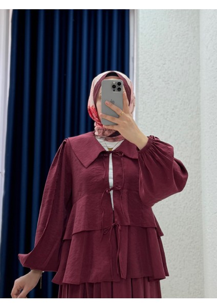 Sorana Gömleği Katkatlı Etekli TAKIM-HE8339 Bordo