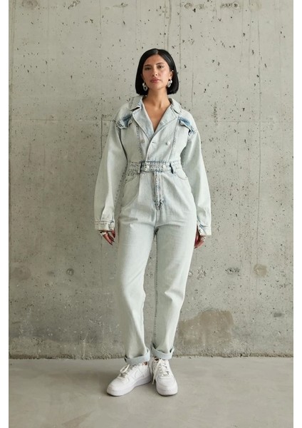 Kar Yıkama Blue Denim Tulum