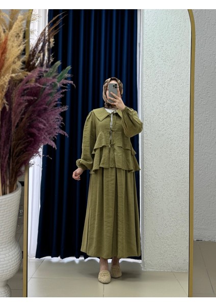 Sorana Gömleği Katkatlı Etekli TAKIM-HE8339 Fıstık Yeşili