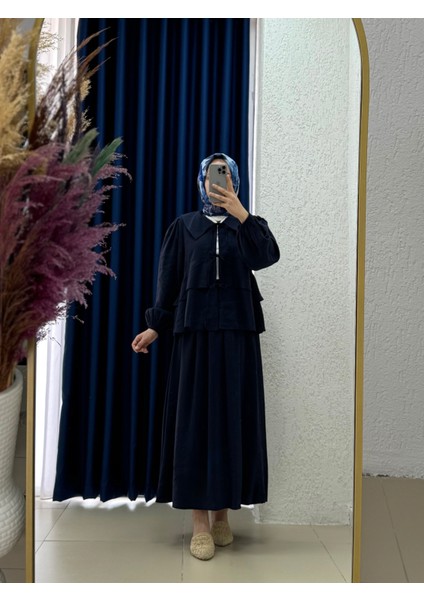 Sorana Gömleği Katkatlı Etekli TAKIM-HE8339 Lacivert