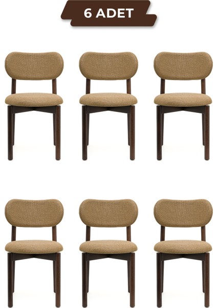 Ocean Ceviz Ahşap 6'lı Mutfak Salon Yemek Odası Sandalyesi