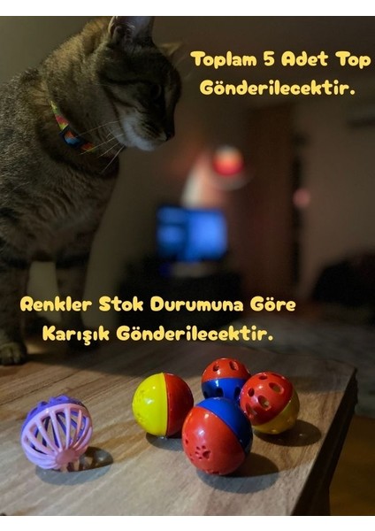 5'li Zilli Oyun Topu Seti - Kedi Kopek Kuş Oyuncağı
