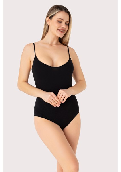 Kadın İp Askılı Çıtçıtlı Atlet Body Zıbın Pamuklu Likralı Beyaz Siyah 2'li Paket