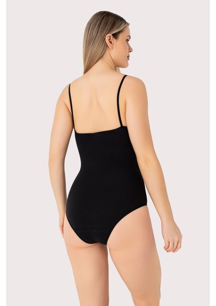 Kadın İp Askılı Çıtçıtlı Atlet Body Zıbın Pamuklu Likralı Beyaz Siyah 2'li Paket