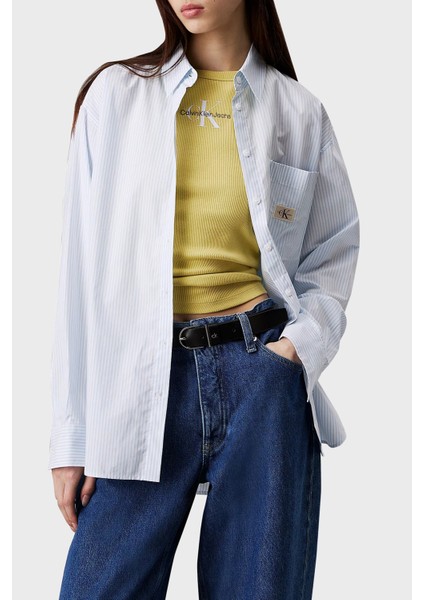 % 100 Pamuk Relaxed Fit Çizgili Cepli Gömlek J20J2244360K6 Bayan Gömlek J20J224436 0k6