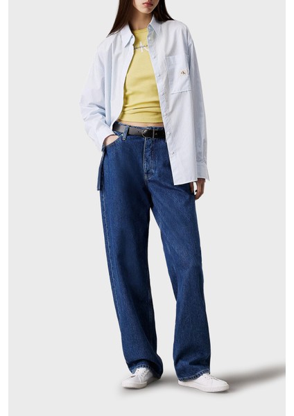 % 100 Pamuk Relaxed Fit Çizgili Cepli Gömlek J20J2244360K6 Bayan Gömlek J20J224436 0k6