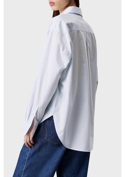 % 100 Pamuk Relaxed Fit Çizgili Cepli Gömlek J20J2244360K6 Bayan Gömlek J20J224436 0k6