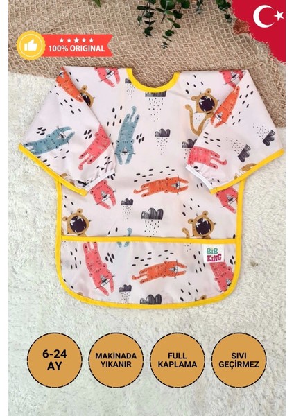 Roar Desenli Sıvı Geçirmez Unisex Çocuk Aktivite ve Mama Önlüğü 6-24 Ay