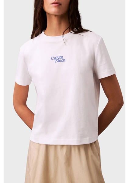 Logolu % 100 Pamuk Regular Fit Bisiklet Yaka T Shirt LV047B851GYAA Bayan T Shirt LV047B851G Yaa