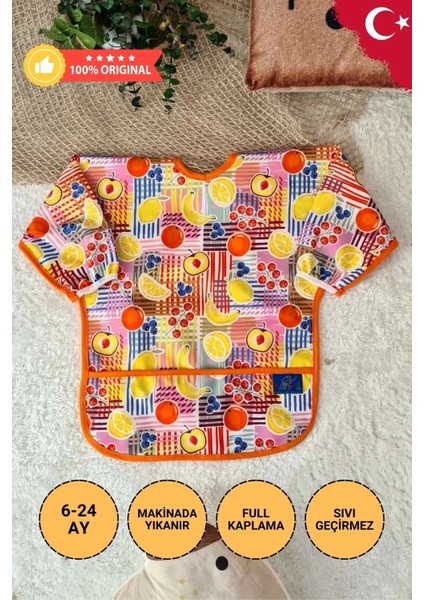 Meyve Desenli Sıvı Geçirmez Unisex Aktivite ve Mama Önlüğü 6-24 Ay