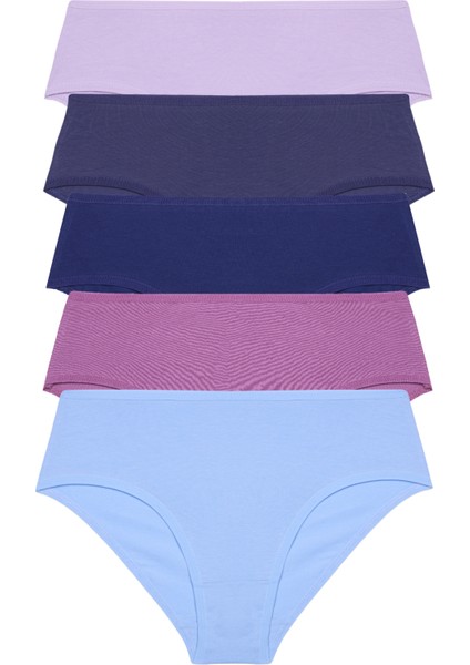 Kadın Külot Yüksek Bel Bikini 5 Li Paket Pamuklu Likralı Indıgo