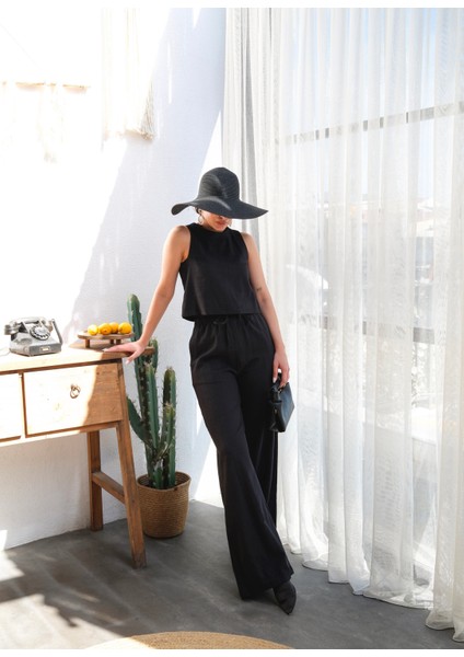 Kadın Keten Bluz ve Pantolon Takım