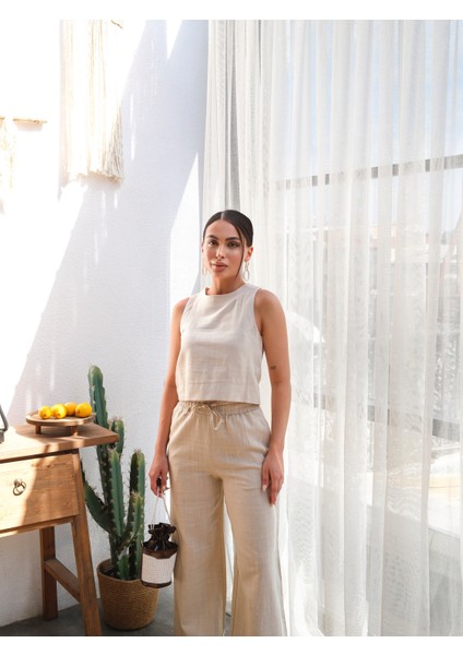 Kadın Keten Bluz ve Pantolon Takım modelleri