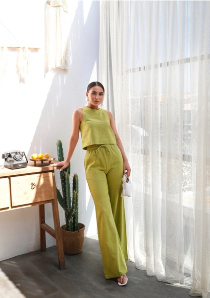 Kadın Keten Bluz ve Pantolon Takım