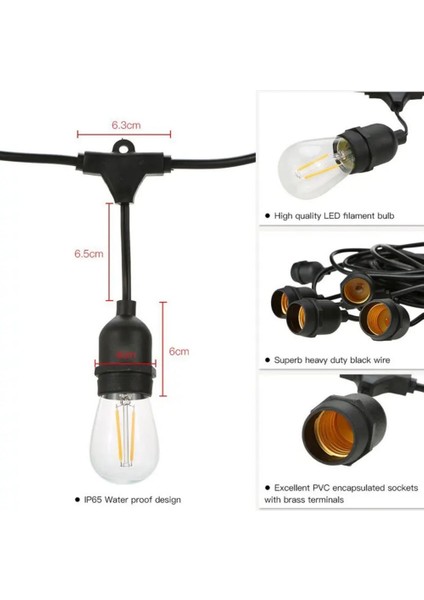 Güneş Enerjili Solar 5 Adet S14 LED Ampullü 5 Metre LED Işık Seti