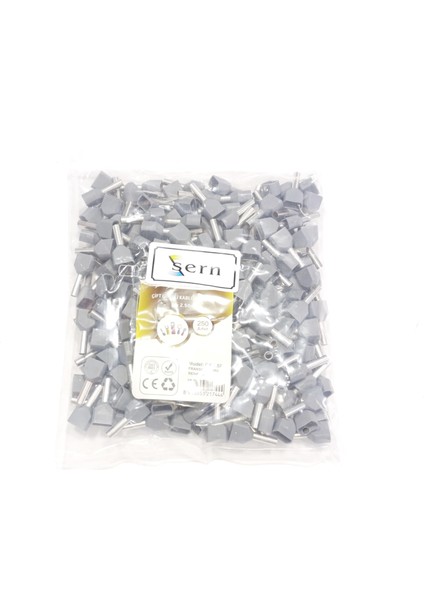 2,5 mm Çift Girişli Izoleli Kablo Yüksüğü – Fransız Norm – Gri – 1 Paket (250 Adet)