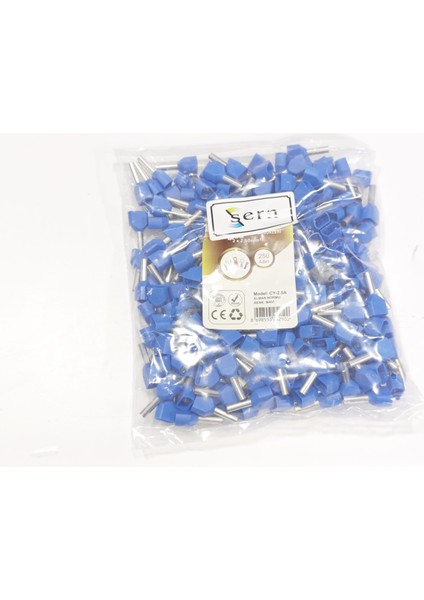 2,5 mm Çift Girişli Izoleli Kablo Yüksüğü – Alman Norm – Mavi – 1 Paket (250 Adet)