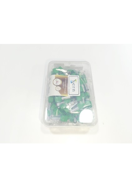 6 mm Çift Girişli Izoleli Kablo Yüksüğü – Fransız Norm – Yeşil – 1 Paket (100 Adet)
