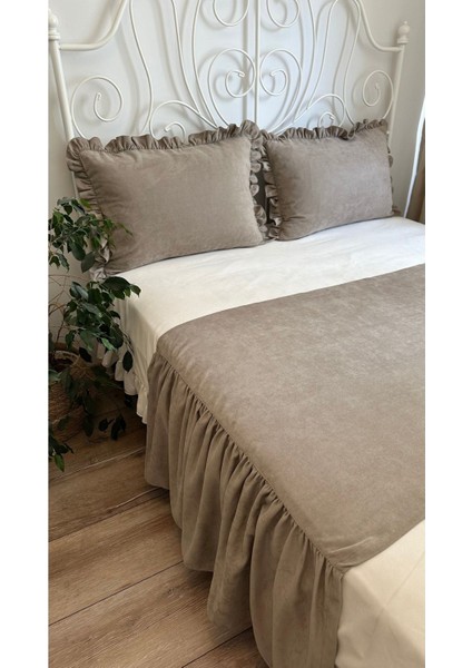 Miya 3’lü Vintage Fırfırlı Vizon Yatak Runner Çift Kişilik fiyatları