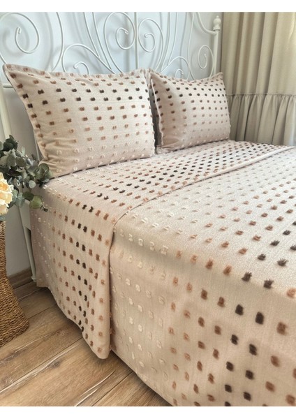 Lale Model Bej / Kahverengi Yatak Örtüsü ve Pike Takımı Çift Kişilik