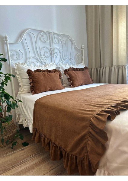 Kahverengi Yatak Runner ve Iç Dolgulu Kırlent Seti fiyatları