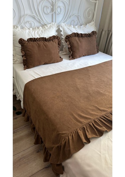 Kahverengi Yatak Runner ve Iç Dolgulu Kırlent Seti modelleri