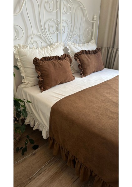 Kahverengi Yatak Runner ve Iç Dolgulu Kırlent Seti indirimleri