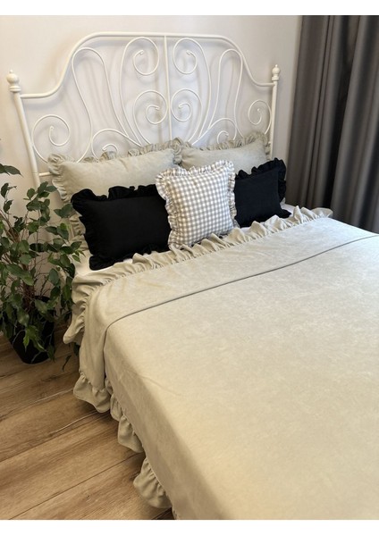 Fırfırlı Açık Ay Taşı Yatak Örtüsü Seti Tek Kişilik modelleri