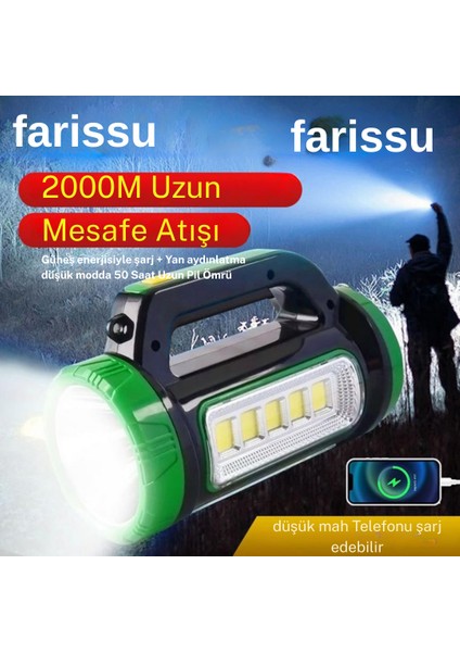 3W 15W Solar Şarjlı LED El Feneri Işıldak Projektör Kamp Avcı Feneri