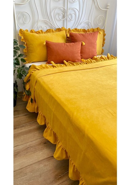 Fırfırlı Hardal Sarı Yatak Örtüsü Seti Çift Kişilik indirimleri