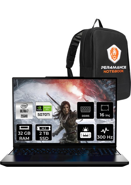 Major 16 X1 Intel Core Ultra 7 255HX 32GB 2tb SSD RTX5070TI/12GB 140W 16" Qhd+ 300Hz Freedos Taşınabilir Bilgisayar & Per4 Çanta MD62736P319