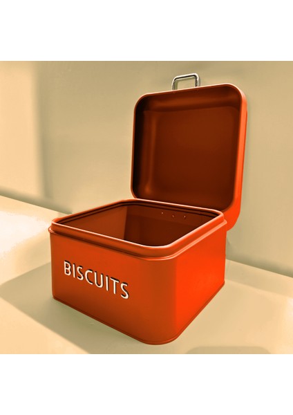 Home Biscutis Galvaniz Metal Saklama Kutusu - Kırmızı
