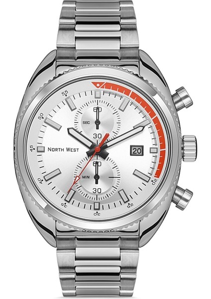 Çelik Kordon Su Geçirmez Kırmızı Detaylı Erkek Kol Saati