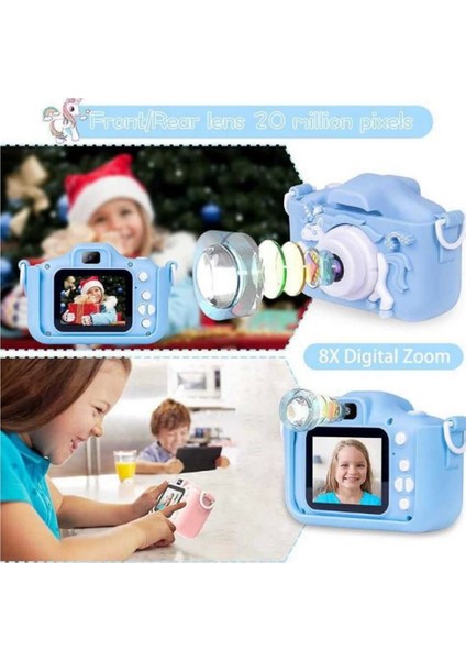 Çocuk Dijital Fotoğraf Makinası 20 Mp Video Kaydedici 2.0 Inç Çift Kameralı
