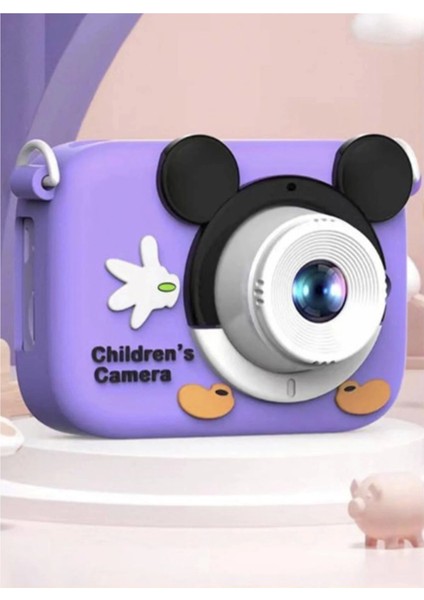 Mini 1080P Hd Çocuk Kamera Dijital Fotoğraf Makinesi 2.0 Inç Ekran 5 Adet Oyun Mor