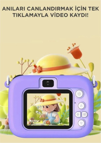Mini 1080P Hd Çocuk Kamera Dijital Fotoğraf Makinesi 2.0 Inç Ekran 5 Adet Oyun Mor
