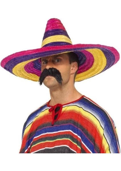 Sombrero Meksika Şapkası Renkli Örme Hasır Yetişkin Boy