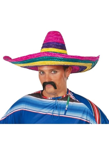 Sombrero Meksika Şapkası Renkli Örme Hasır Yetişkin Boy