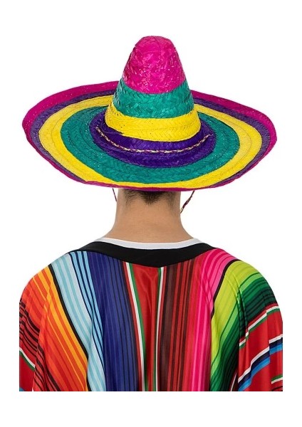 Sombrero Meksika Şapkası Renkli Örme Hasır Yetişkin Boy