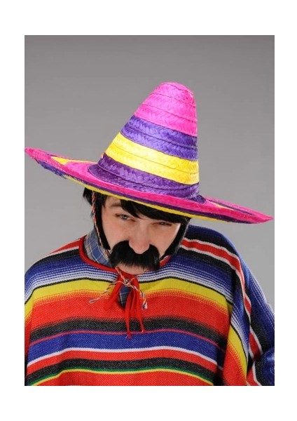 Sombrero Meksika Şapkası Renkli Örme Hasır Yetişkin Boy