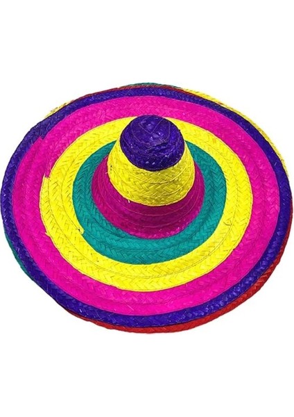 Sombrero Meksika Şapkası Renkli Örme Hasır Yetişkin Boy