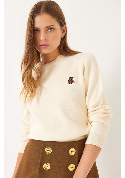 Kadınteddy Nakışlı Bisiklet Yaka Basic Kaza