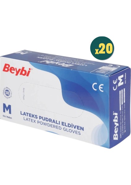 Eldiven Lateks Pudralı Medium 100'LÜ 20 Kutu